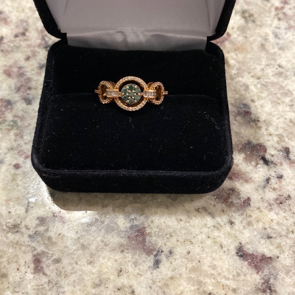 14k rose gold emerald ring with diamond accents